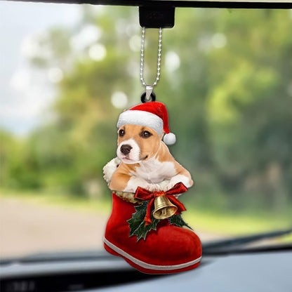 Pitbull In Santa Boot Christmas Car Hanging Ornament OO1366