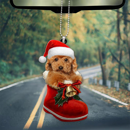 Poodle In Santa Boot Christmas Car Hanging Ornament OO1367