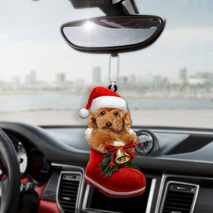 Poodle In Santa Boot Christmas Car Hanging Ornament OO1367