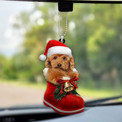 Poodle In Santa Boot Christmas Car Hanging Ornament OO1367