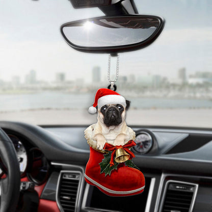 Pug In Santa Boot Christmas Car Hanging Ornament OO1368