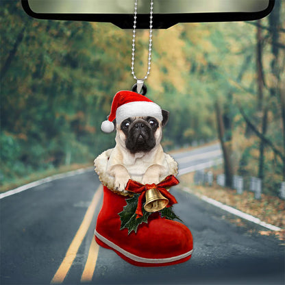 Pug In Santa Boot Christmas Car Hanging Ornament OO1368