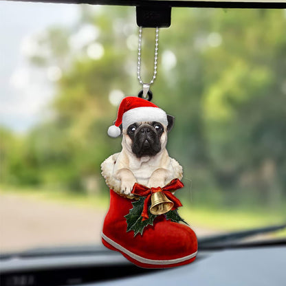 Pug In Santa Boot Christmas Car Hanging Ornament OO1368