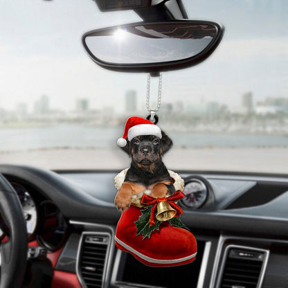 Rottweiler In Santa Boot Christmas Car Hanging Ornament OO1369