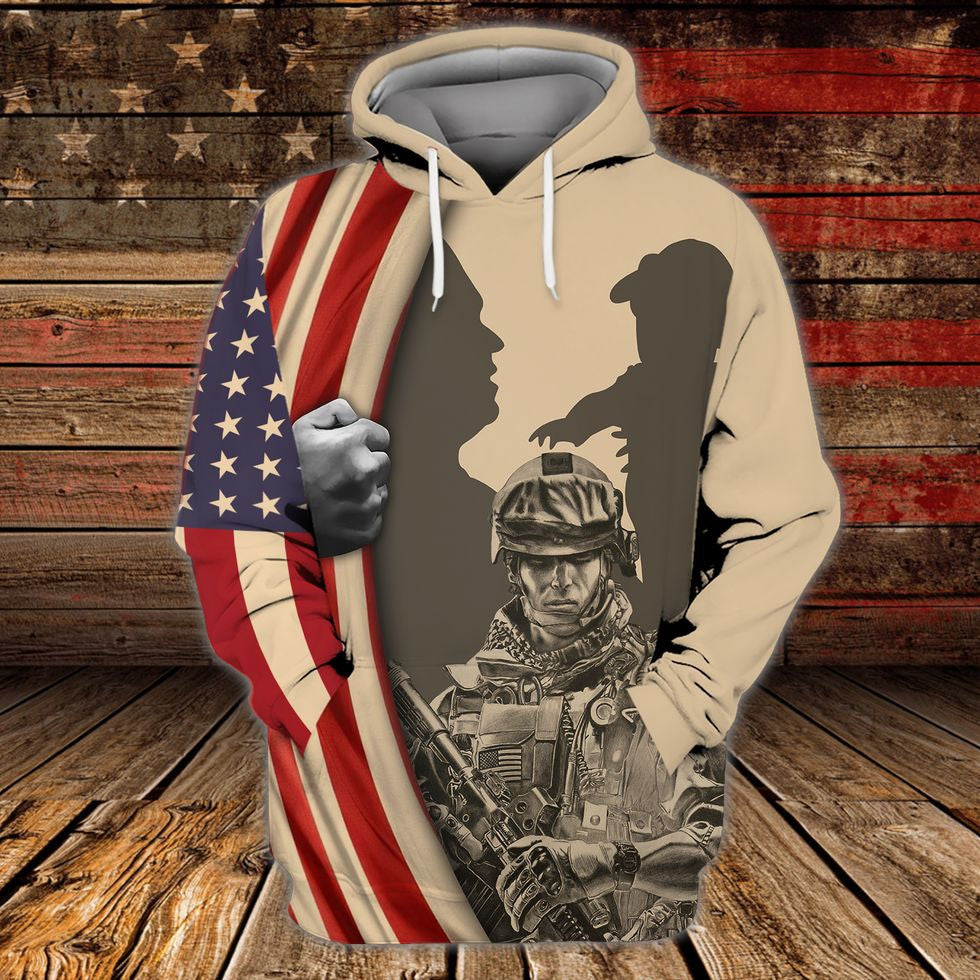 Gift For Veteran Grandpa, 3D Print Shirt Veteran American Flag Pattern, Classic Veteran Zip Up Hoodie TO2750