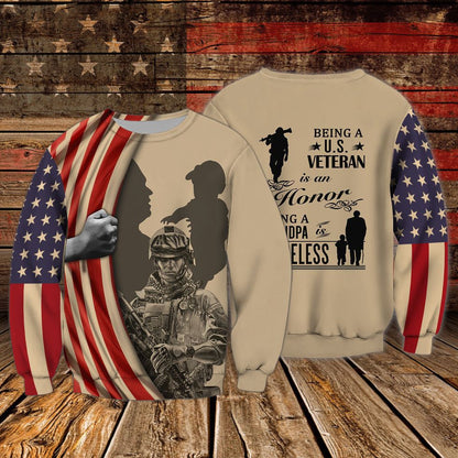 Gift For Veteran Grandpa, 3D Print Shirt Veteran American Flag Pattern, Classic Veteran Zip Up Hoodie TO2750