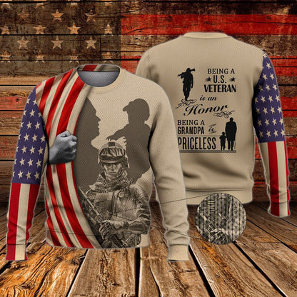 Gift For Veteran Grandpa, 3D Print Shirt Veteran American Flag Pattern, Classic Veteran Zip Up Hoodie TO2750