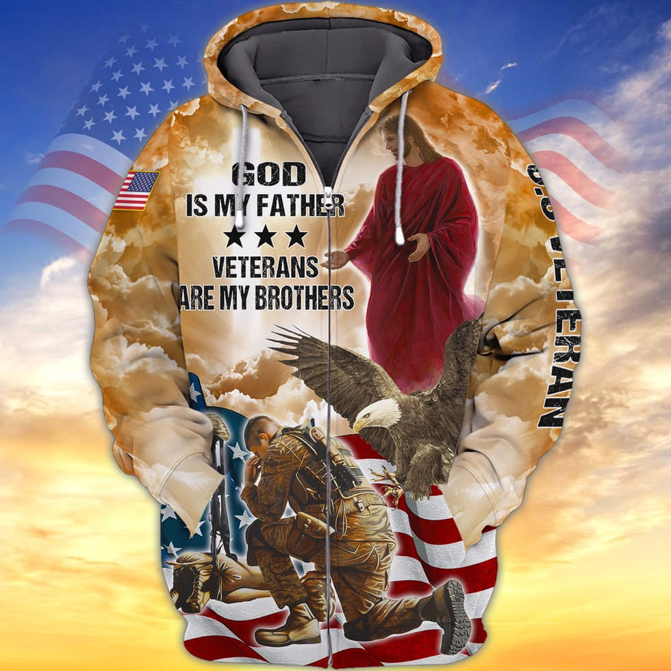 God Is My Father Veterans Are My Brothers 3D Print Shirt, Us Veteran Hawaiian Shirt Short Sleeve, Gift For A Veteran TO2770