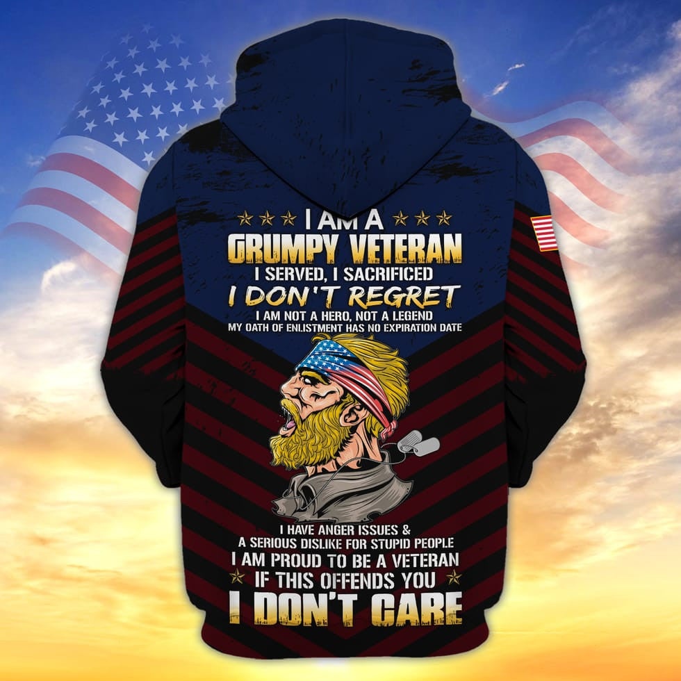 I Am A Grumpy Veteran 3D Print Shirt Men Women, Proud To Be Veteran Clothing, Veteran Gift TO2739