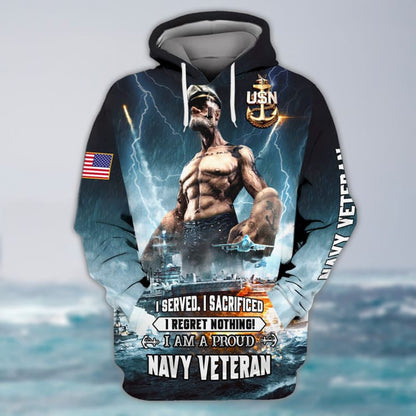 I Am A Proud Navy Veteran 3D Print Shirt Men, Navy Veteran Hoodie TO2747