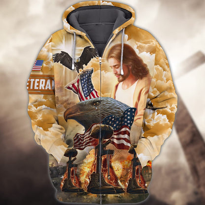 3D Print Veteran Honor Shirt, Jesus American Eagle Veteran Hoodie, Gift For A Veteran TO2780