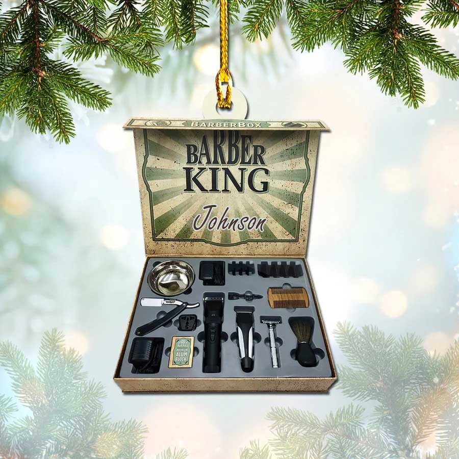 Personalized Baber Box Christmas Ornament for Baber, Gift for Him Barber Shop Owner OO1955