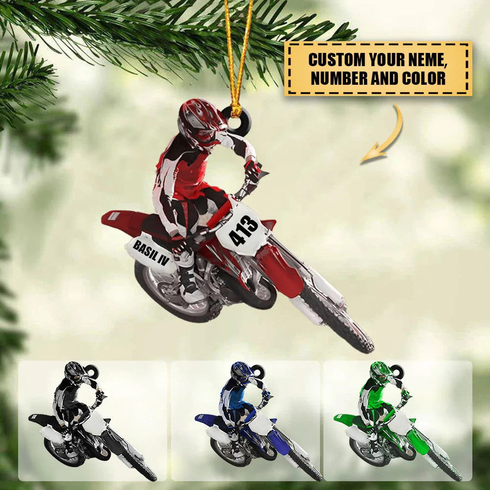 Personalized Motocross Dirt Bike Christmas Ornament, Custom Name and Number Motocross Ornament OO1951