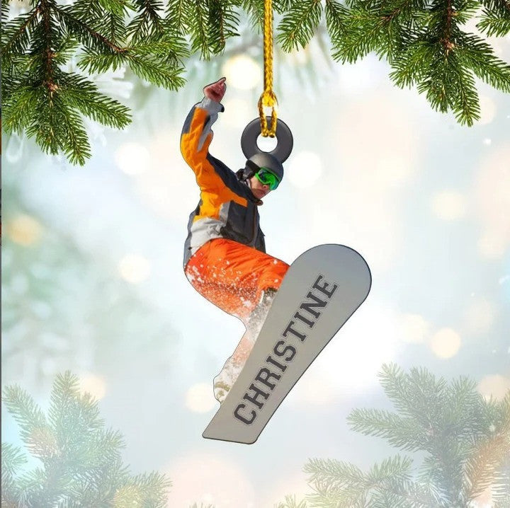 Personalized Snowboarding Ornament for Men, Custom Name Skiing Acrylic Christmas Ornament SO1218