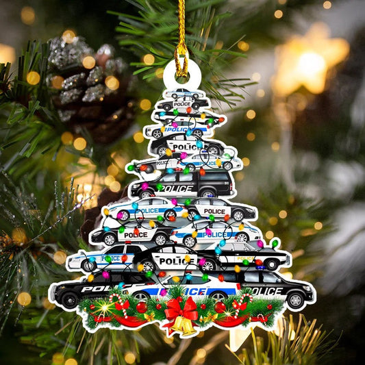 Custom Police Car Christmas Tree Shaped for Police Man, Acrylic Ornament for Police OO1947