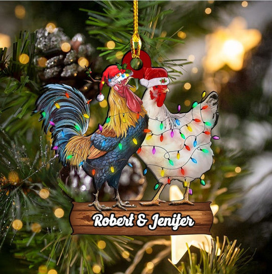 Personalized Chicken Couple Christmas Ornament for Husband and Wife, Custom Shaped Acrylic Ornament OO1944