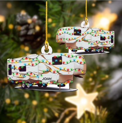 Personalized Travel Trailer Camping Christmas Ornament, Custom Name Camper Acrylic Ornament for Camper SO0843