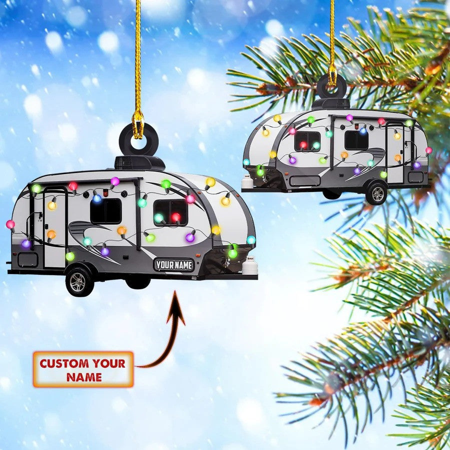 Personalized Travel Trailer Camping Christmas Ornament, Custom Name Camper Acrylic Ornament for Camper SO0843