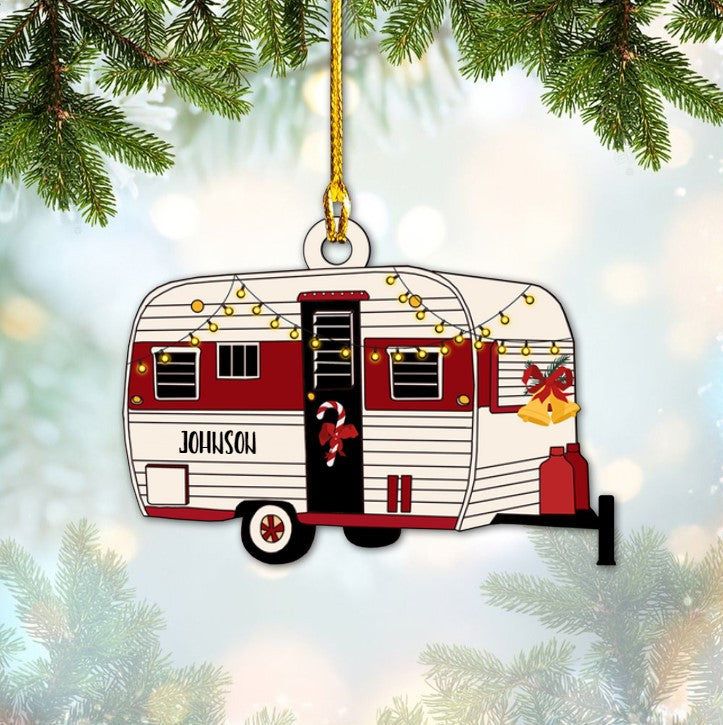 Personalized Travel Trailer Camping Christmas Ornament, Custom Name Camper Acrylic Ornament for Camper SO0843