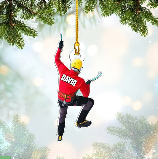 Personalized Climbing Christmas Ornament, Custom Name Climbing Man Acrylic Ornament SO1216