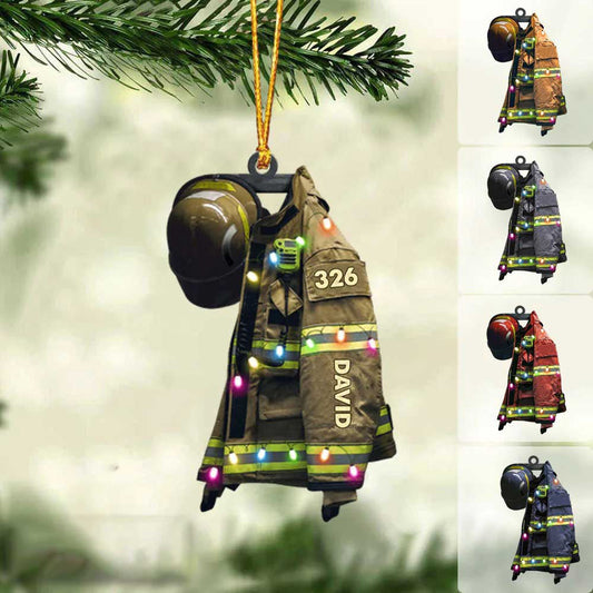 Firefighter Suits With Christmas Light - Personalized Flat Ornament - Gift For Firefighters OO1935