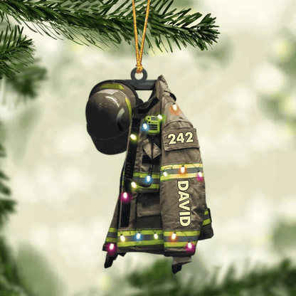 Firefighter Suits With Christmas Light - Personalized Flat Ornament - Gift For Firefighters OO1935