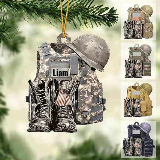 Personalize Military Uniform Boots & Helmet Christmas Ornament, Custom Name Veteran All Part Military Ornament for Dad OO1934