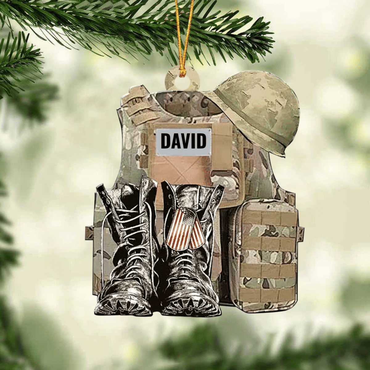 Personalize Military Uniform Boots & Helmet Christmas Ornament, Custom Name Veteran All Part Military Ornament for Dad OO1934