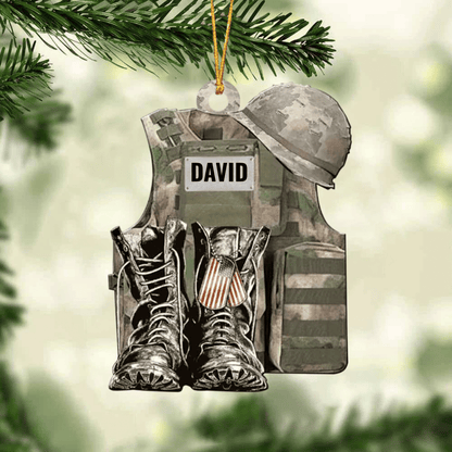 Personalize Military Uniform Boots & Helmet Christmas Ornament, Custom Name Veteran All Part Military Ornament for Dad OO1934