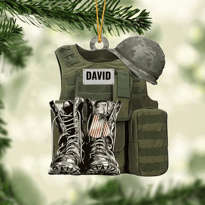 Personalize Military Uniform Boots & Helmet Christmas Ornament, Custom Name Veteran All Part Military Ornament for Dad OO1934