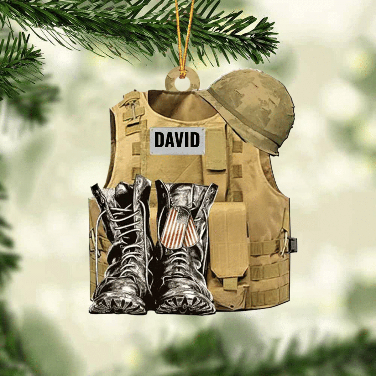 Personalize Military Uniform Boots & Helmet Christmas Ornament, Custom Name Veteran All Part Military Ornament for Dad OO1934