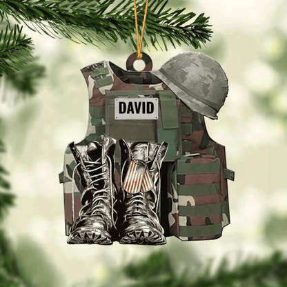 Personalize Military Uniform Boots & Helmet Christmas Ornament, Custom Name Veteran All Part Military Ornament for Dad OO1934