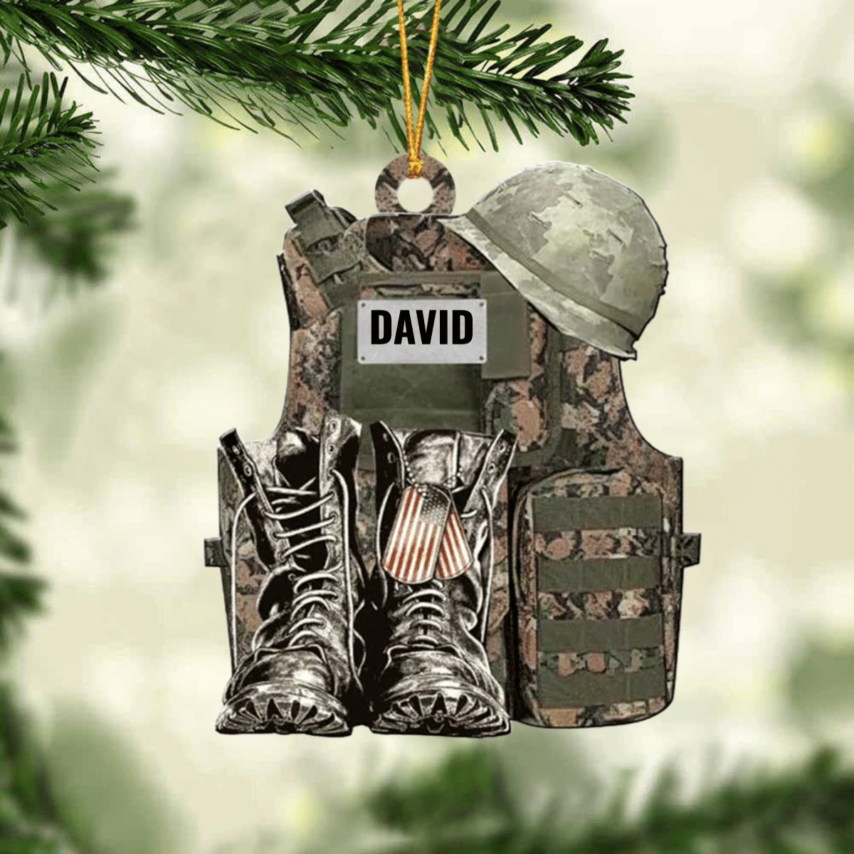 Personalize Military Uniform Boots & Helmet Christmas Ornament, Custom Name Veteran All Part Military Ornament for Dad OO1934