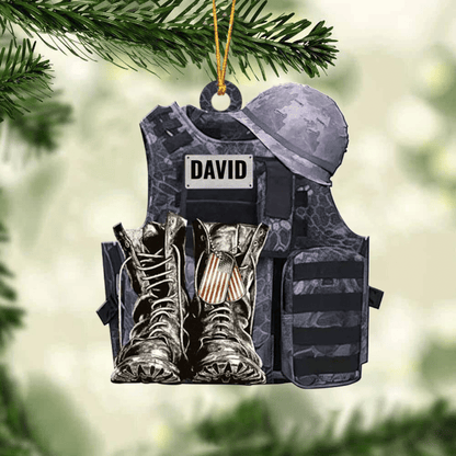 Personalize Military Uniform Boots & Helmet Christmas Ornament, Custom Name Veteran All Part Military Ornament for Dad OO1934