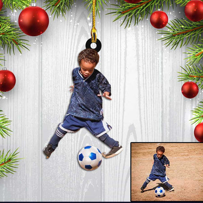 Custom Photo Soccer Christmas Ornament for Son, World Cup 2024 Soccer Acrylic Ornament for Son OO4430