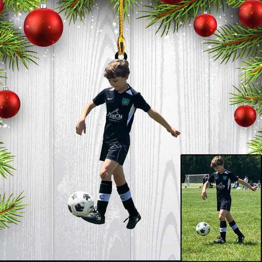 Custom Photo Soccer Christmas Ornament for Son, World Cup 2024 Soccer Acrylic Ornament for Son OO4430