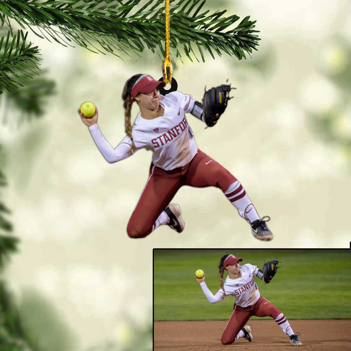 Custom Photo Softball Ornament for Daughter, Custom Acrylic Softball Christmas Ornament for Daughter, Mom OO4429