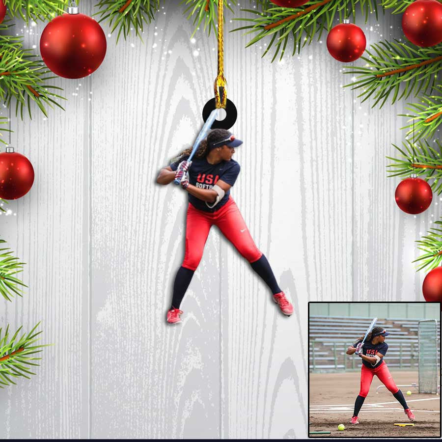 Custom Photo Softball Ornament for Daughter, Custom Acrylic Softball Christmas Ornament for Daughter, Mom OO4429