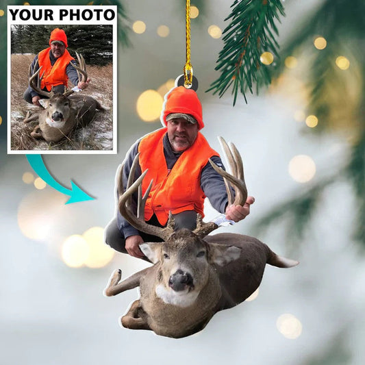 Custom Photo Deer Hunting Father Christmas Ornament for Deer Hunting Lovers OO4420