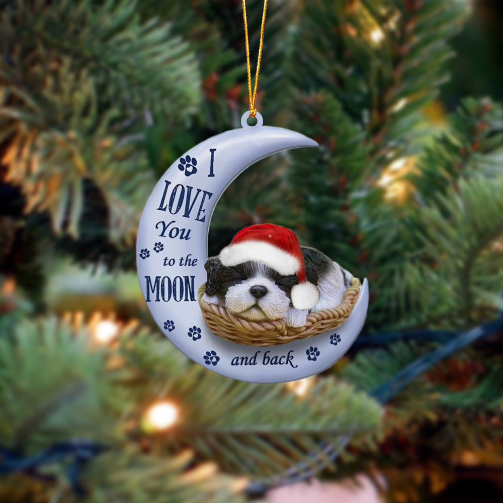 Black white shih tzu I Love You To The Moon And Back Christmas Ornament SO1309