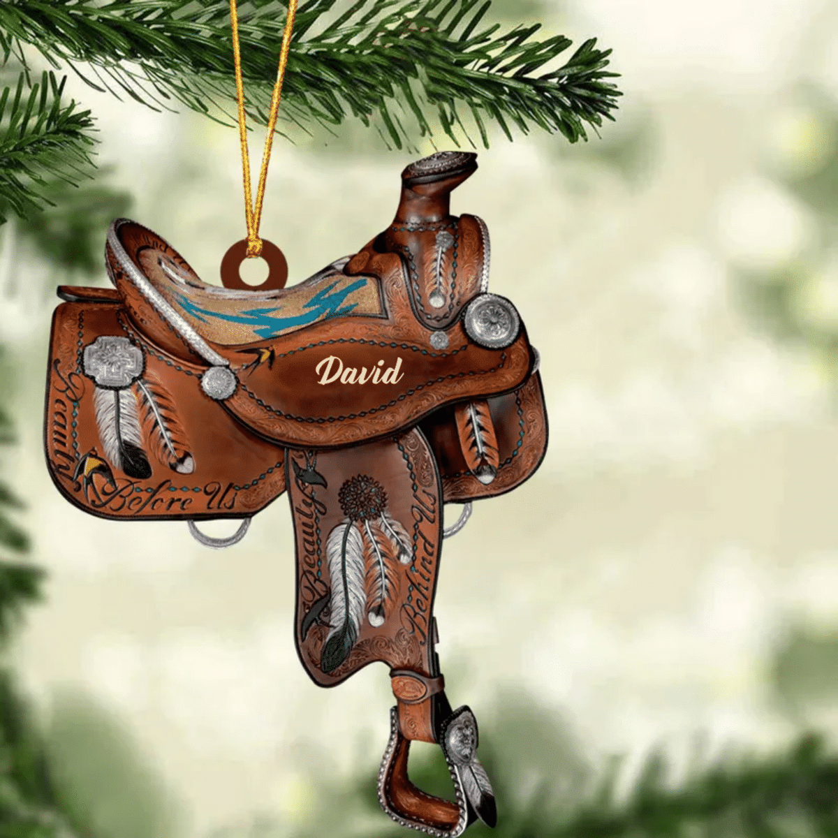 Personalized Horse Saddle Ornament For Horse Lovers, Cowboy Cowgirl OO4360