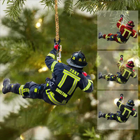 Personalized Firefighter Christmas -Two Sided Ornament for Fireman, Gift for Dad and Mom Christmas Firefighter Ornament OO4358