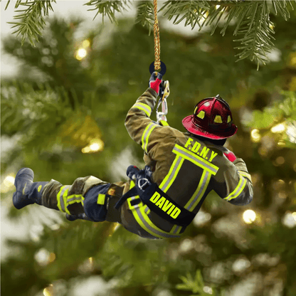 Personalized Firefighter Christmas -Two Sided Ornament for Fireman, Gift for Dad and Mom Christmas Firefighter Ornament OO4358