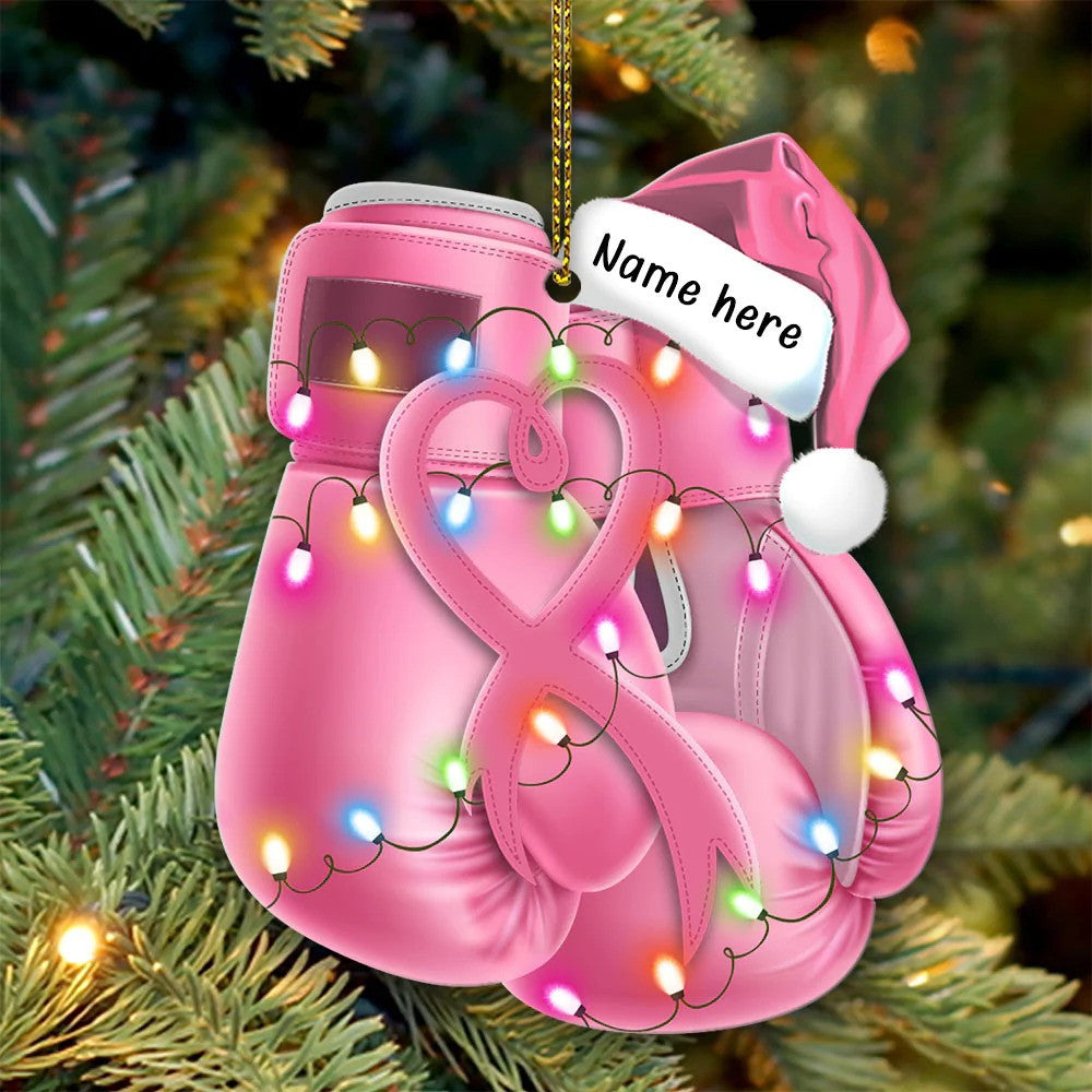 Pink Boxing Gloves - Personalized Christmas Ornament - Christmas Gifts For Breast Cancer Fighters SO1305