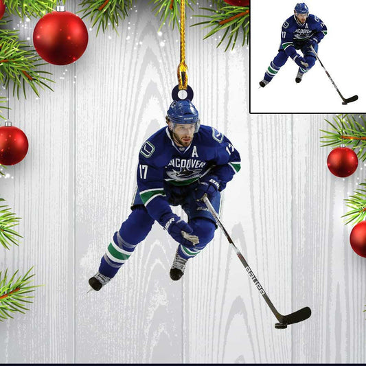 Custom Photo Ice Hockey Players Christmas Ornament for Men, Dad Acrylic Hockey Ornament OO4353