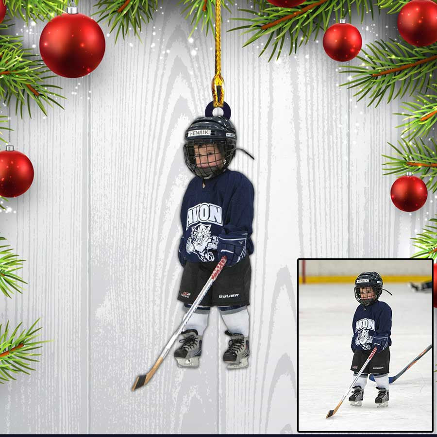 Custom Photo Ice Hockey Players Christmas Ornament for Men, Dad Acrylic Hockey Ornament OO4353