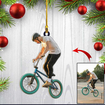 Custom Photo BMX Ornament Biker for Biker Lovers, Bicycle Moto Cross Christmas Ornament for Men OO4349