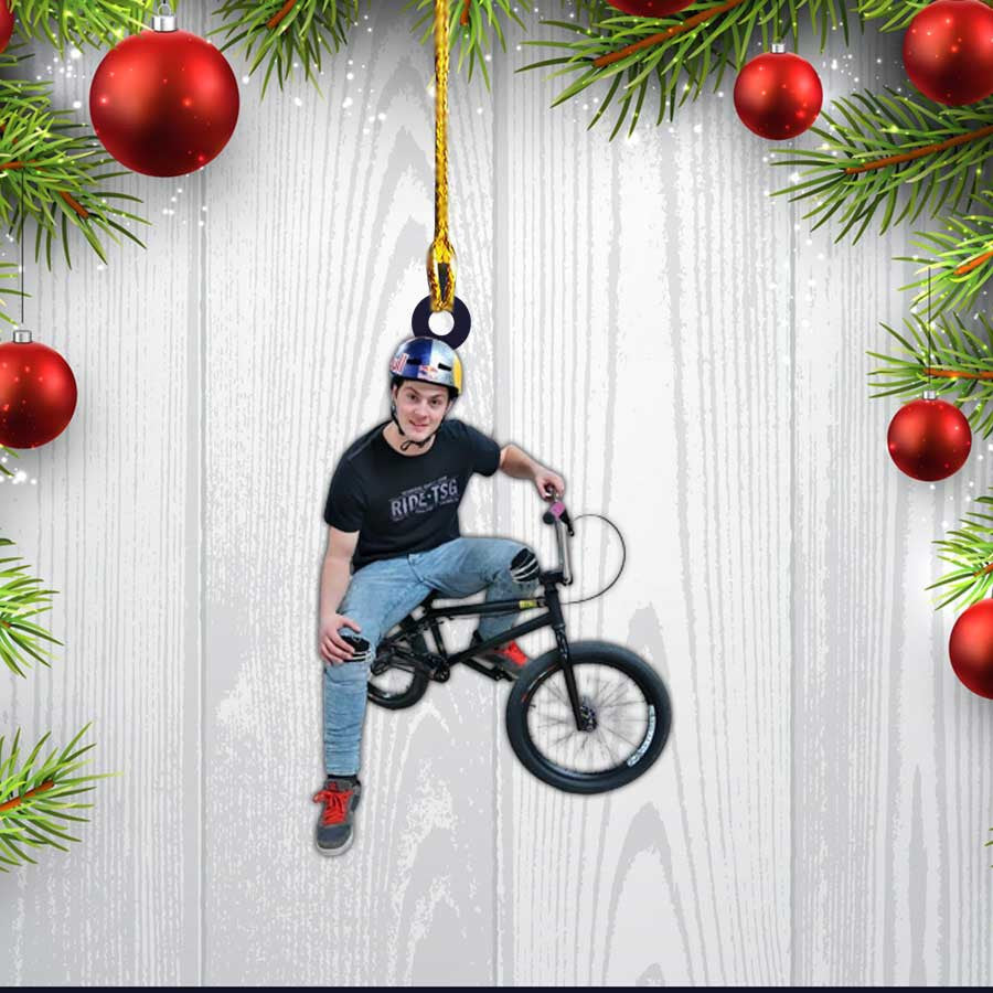 Custom Photo BMX Ornament Biker for Biker Lovers, Bicycle Moto Cross Christmas Ornament for Men OO4349