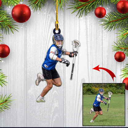 Custom Photo Lacrosse Players Christmas Ornament, Lacrosse Custom Shaped Ornament for Men & Women OO4347