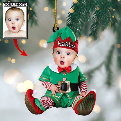 Custom Photo Baby Cartoon Boy Cute Photo With Name for Christmas Ornament OO4338